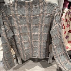 Plaid Women's Sweater - Gray and Pink